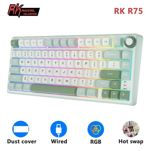 RK Royal Kludge R75 Прокладка Проводная проводка Механическая клавиатура 80 клавиш RGB BACKLIT -SWAPPAPBOLESAL GAMER Клавиатура MDA PBT KEYCAPS 240419