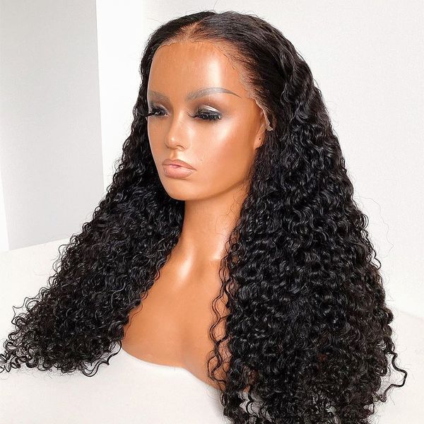 Menschliches Haar 26inch Kinky Curly Spitzenfront Long Curly Perücken menschliches Haar Perücken für schwarze Frauen Malaysian 150% Dichte Remy Perücken nahtlos