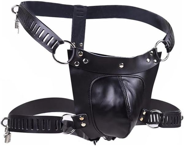 Herrenkeuschigkeitsgürtel -Käfiggeräte Kabelbaum, Herren BDSM Adult Leder Keuschheitsschlossunterwäsche, männlicher Penis -Käfig -Verstellbares Keuschheitsgurt Bondage Kit mit Schlüssel und Schloss