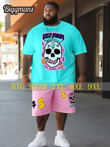 Tute da uomo Biggmans Fashion Leisure Big and Hall Blue Skeleton Top Set per abbigliamento estivo uomo a manicotto corto plus size 9xl