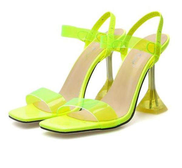 Fluor Yellow Clear PVC transparente Heels Luxus Sandalen Designer -Absätze Sandalien mit Kastengröße 35 bis 408114237 geliefert
