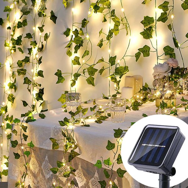 Dekorationen Fee Lichter Ivy String 10m 100LED Solar Light Vine Ahornblatt wasserdichte Girlande Solarlampe Weihnachten für Gartendekoration