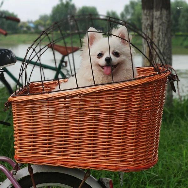 Portatore di cani Rattan animali domestici Acessorios Basket per gatto per gatto con copertura di ferro Trasporto telaio in bicicletta posteriore