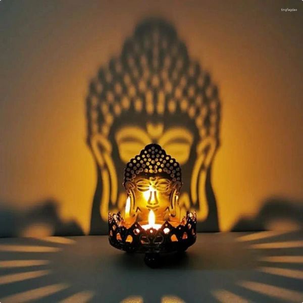 Titulares de vela Shadow Art Hollo Hollow Tealight Creative Creative Copper Alloy Buddhist Lamp Buddha Holder Presente