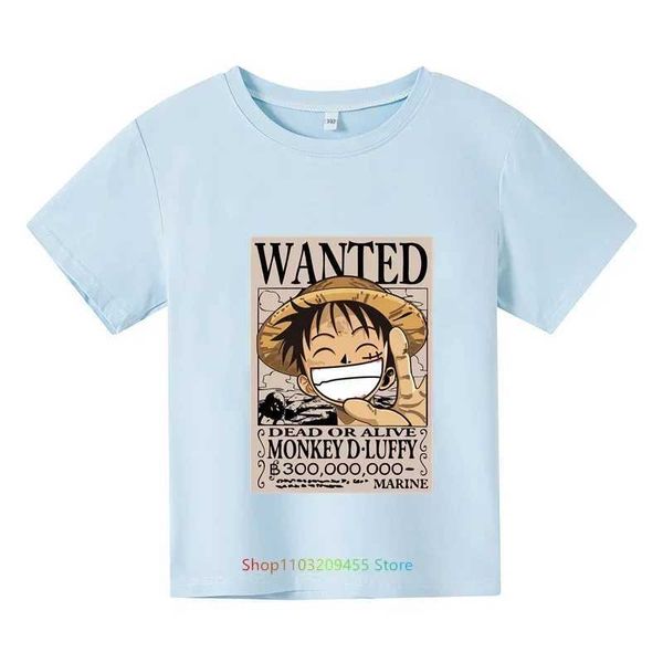 Футболки для одиночной куски детская одежда детская одежда чистая хлопковая футболка прохладная мультипликационная аниме летняя повседневная футболка Luffy Boy and Girl Street Clothingl2404