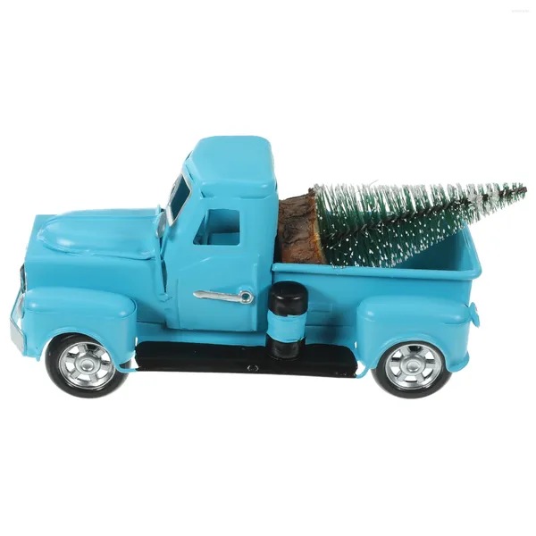 Figurine decorative camion rossa vintage con albero di Natale in metallo fatto a mano vecchia auto modello pickup per veicoli da collezione per bambini navidad noel