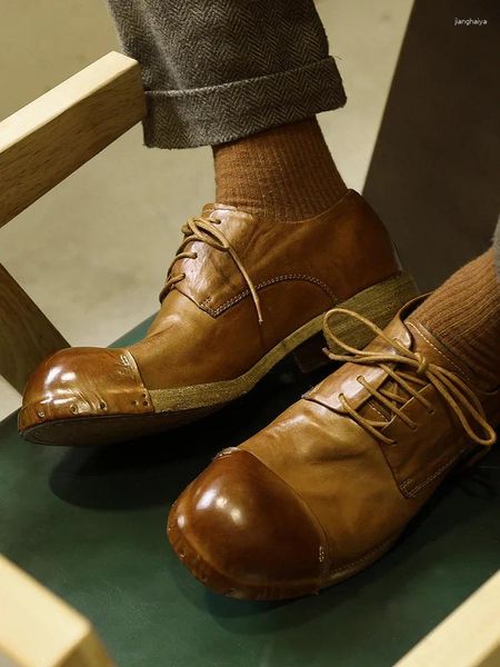 Sıradan Ayakkabı El Yapımı Erkekler Orijinal At Derisi El Yapımı Goodyear Sole İngiliz Retro Yuvarlak Toe