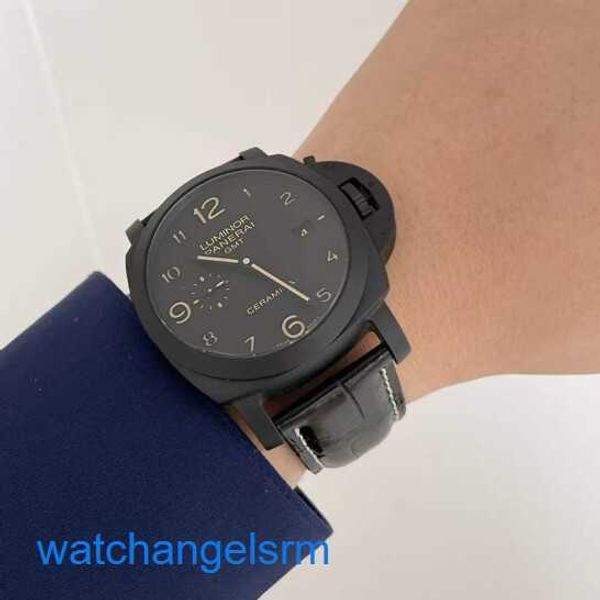 Orologio da polso per leisure Panerai maschile Luminor 1950 Serie 44 mm di diametro Display del calendario meccanico automatico PAM00441/ Display di riserva di alimentazione in ceramica/ a doppia fuso orario