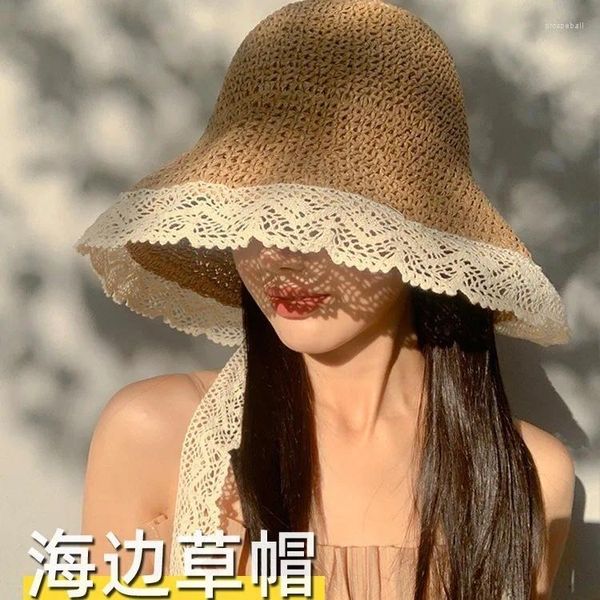 Cappelli larghi Fashion Women Lace Sun Sole per il cappello da donna Floppy Floppy Floppy Fringe Fringe Summer Chapeu