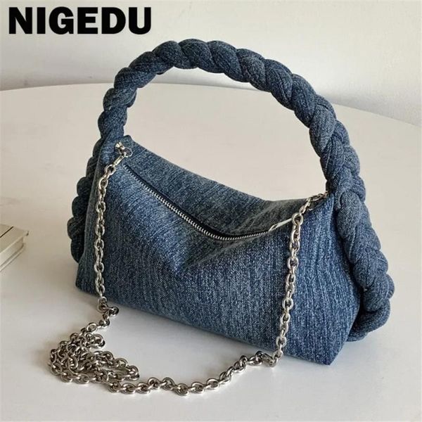 Bolsas de jeans de jeans de cordão Bolsas de cadeia Strap hobos ombro bola crossbody moda moda de luxo cowboy tenta feminina small sacolas azuis azul