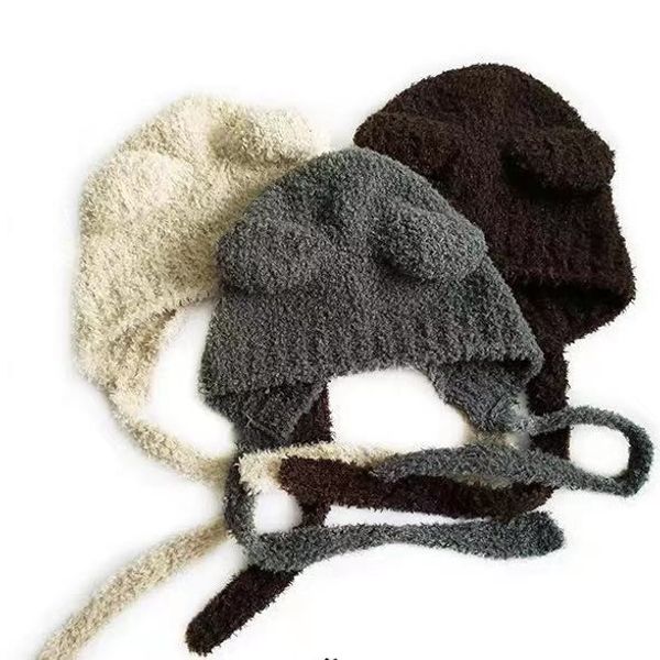 Nuovo cappello da maglieria per adulti Versione coreana Versione coreana Cappello di velluto per le orecchie da gatto con cappello di lana con legno legato