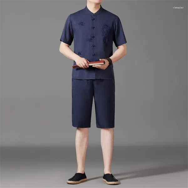 Traccetti da uomo Abito tangerlo in stile cinese per uomini Summer di fascia alta Hanfu Dark Cell Celling Wear Short Short Short