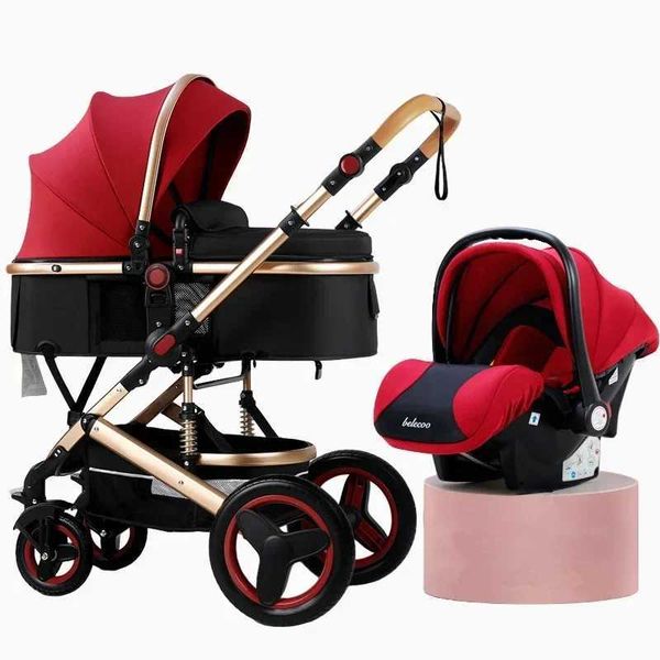Passeggini# High Landscape Baby Passeggino 3 in 1 con sedili per auto e set di lusso a mano Q240429