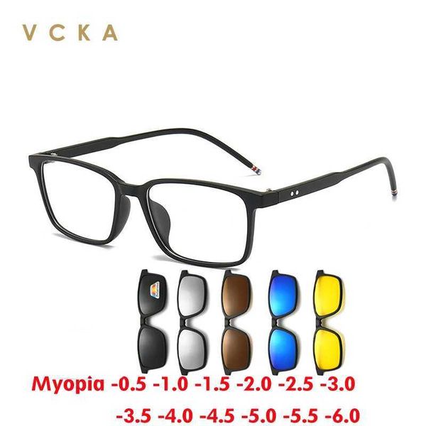 Sonnenbrille Vcka Männer Magnet Clip Myopie Sonnenbrille Fahren polarisierte Brille TR90 Rahmen benutzerdefinierte verschreibungspflichtige Frauen Square Eyewear -0,5 bis -10 D240429