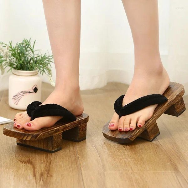 Hausschuhe Holz Japan Ethnischer Stil Flip Flop für Männer Frauen Sandalen Falts Höhe dicker Boden im Innenbereich Slips-Ons