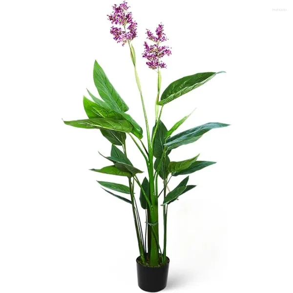 Flores decorativas Treça de violeta de canna artificial de 5 pés com decoração de casa de 5 pés de 5 pés de planta tropical de seda falsa decorações de seda