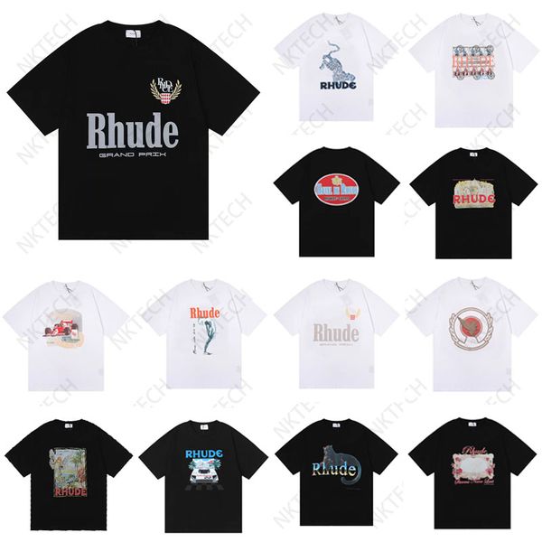 Rhude Mens T Shirt Yüksek Kaliteli Tess Tasarımcı Gündelik Moda Kısa Kollu Avrupa Amerika Erkek Kadın Yuvarlak Boyun Tshirts S-XT