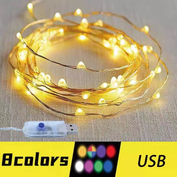 Decorazioni Luci da fata con filo di rame a led USB 8 modalità Waterproof Ghirlanda Christmas Wedding Party Garden Holiday Home Decoration Lights