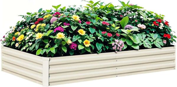 Plantadores Pots Butunita Cascimento de jardim elevado bege 6x3x1ft galvanizado metal ao ar livre usado para jardinagem e projetos de jardim de flores Q240429