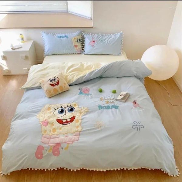 Bedding Sets Cartoon Cotton Laving de quatro peças para crianças puras lençóis bordados de colcha de colcha