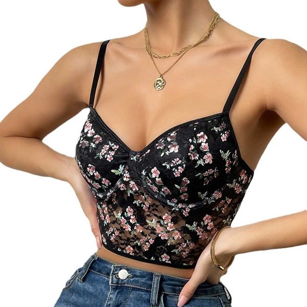 Itaw Tank da donna camis Camis Summer Sexy Tank Cropped Top Womens Lace Semi trasparente giubbotto senza schienale Donna Corsetto Tops Bustier Ladies Bra Club Crop Vestili D240427