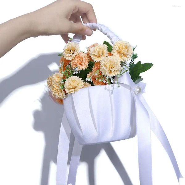 Vasen romantische Bouquet -Süßigkeiten Container Ribbon Brautjungfer Spitzen Blumenmädchen Korb Hochzeitsvorräte Partydekoration