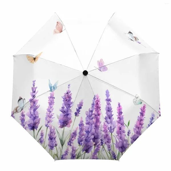 Regenschirme Quelle Aquarell Lavendel Butterfly Automatische Regenschirmwegsklapper tragbarer Parasol Windschutz