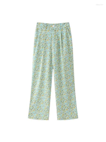 Pantaloni da donna 2024 Donne Summer Scatte Straight vintage Floro Floral Zipper Female Elegant Street Pant Pantal