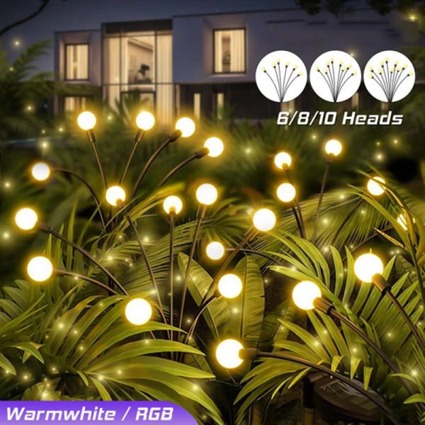 Decorações Luzes solares do jardim 6 8 10 luzes de bombeiros LEDs decoração solar de luz solar à prova d'água cenário que balançava lâmpadas de jardim de jardim leve