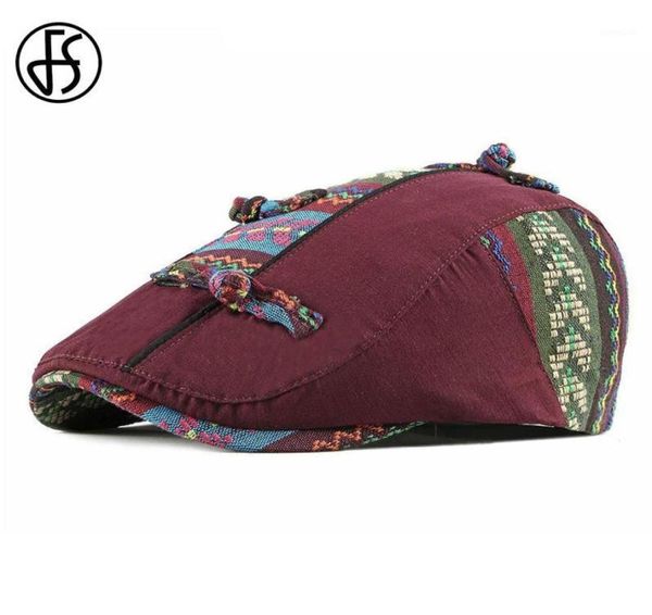 Berets FS 2021 Chinesische ethnische Style Buckle Design Forward Hut Golf Sport Peaked Cap Flat Beret für Männer Frauen Sboy Ivy Caps15811081