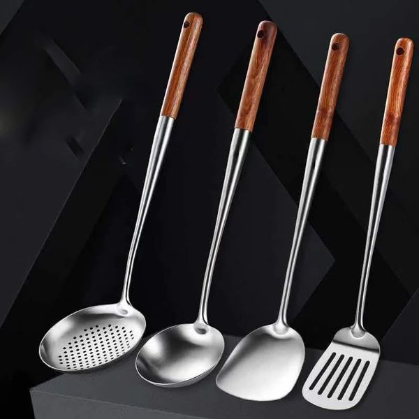 Длинная ручка из нержавеющей стали Wok Spatula Kitchen Slotted Turner Rice Spoon Spoon Ladle Proving Tools Set Set Drop Atensilio 240420