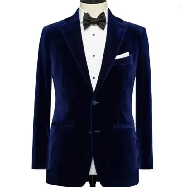 Ternos masculinos de blazer azul royal Blazer de peito de lapela de lapela de lapela de fumação de veludo fumante