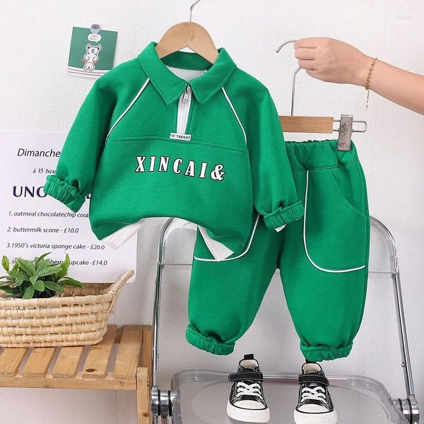 Giyim Setleri 2 PCS Toddler Boy Bebek Giysileri 2024 Kore tarzı Bebek Bahar Erkek ve Kızlar Sprot Yarım fermuarlı Sweatershirts Pantolon Suits