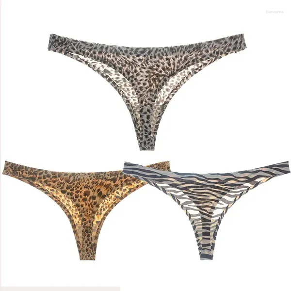 Frauen Höschen 3 Pack Ladies Tanga Sexy Leopard Spottey Ice Seide niedrige Taille nahtloser atmungsaktivem Komfort Fit Slips Tanga