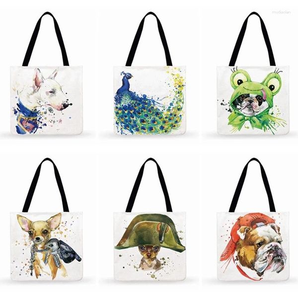 Bolsas de noite para a praia ao ar livre Tote de aquarela Pintura de animais bolsa estampada para mulheres ombros femininos compras casuais compras