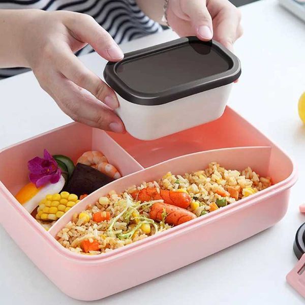 Bento Boxes 1pcs Lunch Box с Spoon Fork Высокопроизводительная еда бенто-контейнеры Микроволновые портативные утечка студентов Eco Friendly BPA