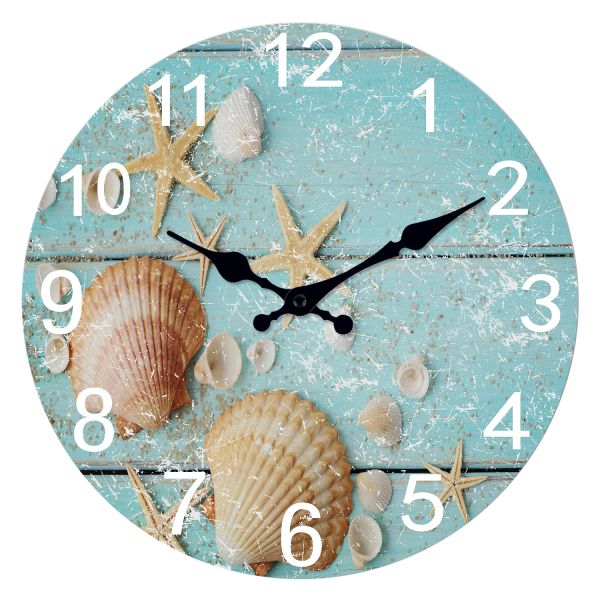 Set Beach Sea Seestarfish Muscheln Blaue Wanduhren nicht tickend für Mädchen Jungen Schlafzimmer Badezimmer Küche Wohnzimmer Büro Runde Uhr