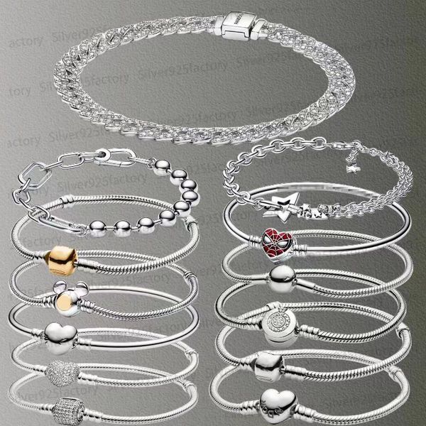 925 Gümüş Tasarımcı Kadınlar İçin Bilezikler Kadınlar Elmas Zinciri Diy Fit Pandoras Örümcek Taç Lüks Yüksek Kalite 1: 1 Bilezik Takı Hediyesi Orijinal Kutu Ücretsiz Gemi