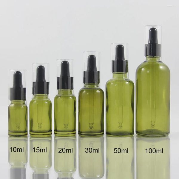 Bottiglie di stoccaggio 1/3 once vetro da 100 pezzi da contagocce 10 ml olio d'oliva verde scuro