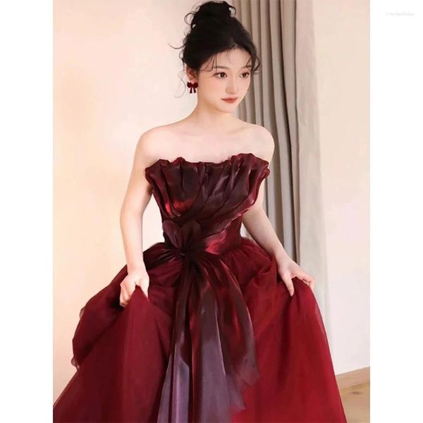 Abiti da festa abito da sera per banchetti Donne Donne Burgundy Burgundy Impegno senza spalline da sposa da sposa da ballo da sposa da sposa da sposa