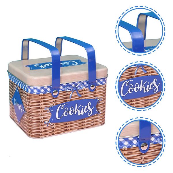 Keksbox -Griff Design Cookie Tin Metal Candy Rechteckkörbe Set Iron Handheld mit Hochzeitsdekor 240416