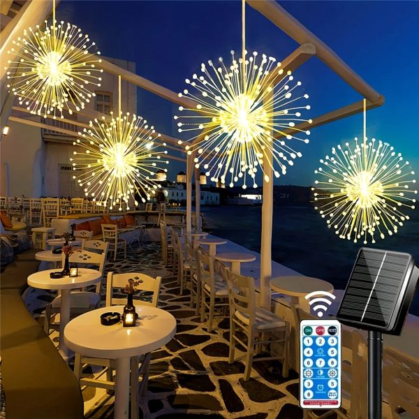 Decorações suspensas Solar Firework Light 360/480 LED STAR BURST LUZ LIGHT LUZ ABREAU EMPERMOTIVA EMATE EAVE GARDENCE TRAMA DE NATAL LUZ DO CRISTA