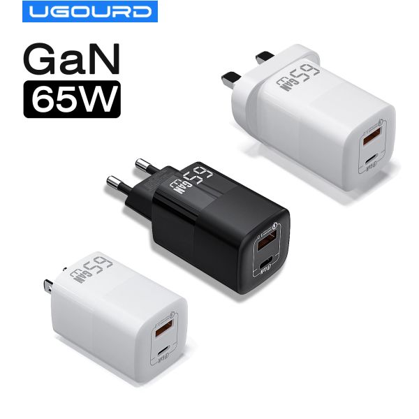 Chargers Ugourd PD 65W Gan Fast Charger Power Adapter с USB A и Type C Quick Charge UK EU US Plug для iPad MacBook Air Ноутбук iPhone