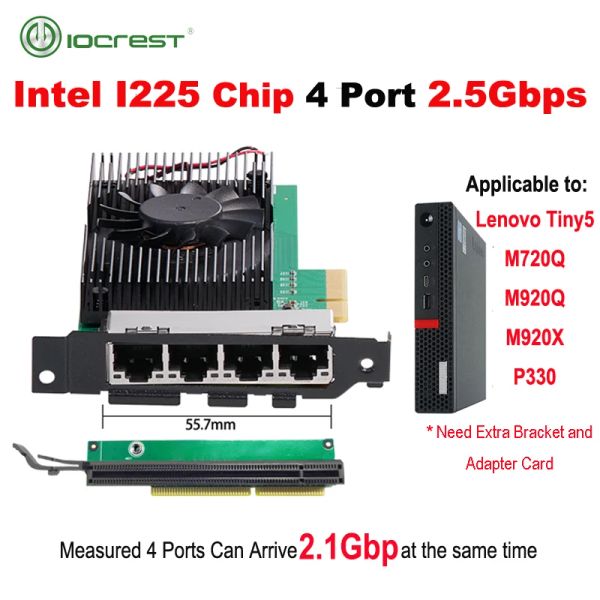 Cards Intel I225 Chips 4 Porta 2.5g RJ45 Adaptador de rede PCIE PCI Express Quad Port 100/1000m/2500mbp Gigabit Ethernet Network LAN Card