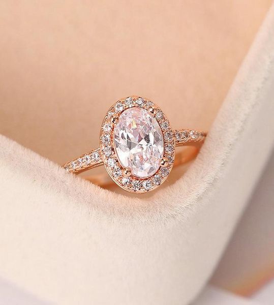 Обручальные кольца для обручального кольца для женщин овальный хрусталл Moissanite обещание розовое золото брак невесты подарки украшения аксессуары OHR0781218825
