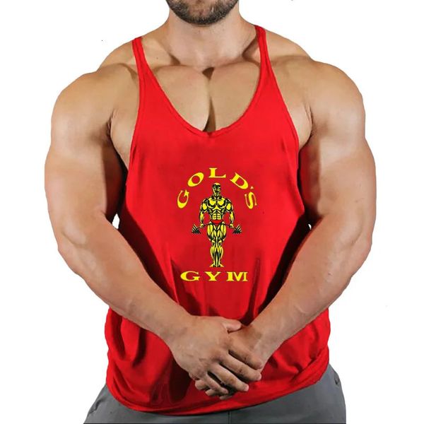Männer Sommerdruck Workout Tanktops Fitnessstudio Workout Shirt Y-Back ärmellose Muskel-Fitness Bodybuilding Training Fashion Sports Shirt 240426