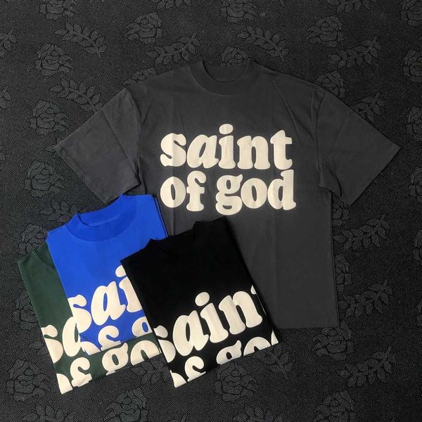 T-shirt maschile rana Drift Fashion Strtwear Saint Of God 100%Cotton Foaming Stampa abbigliamento sciolto Ts oversize Ts Tops maglietta per uomini H240429