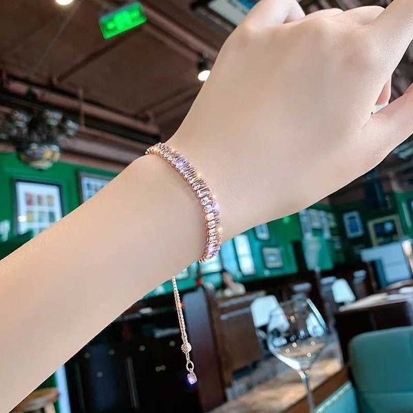 Zincir Lüks 18K Altın Kaplama Paslanmaz Çelik Bilezik, Rhinestone Dolu Kadınlar İçin Ayarlanabilir Bilezikler Yeni Trend Bijoux Hediyeler