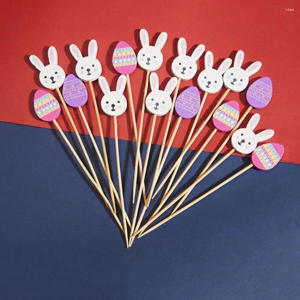 Gabeln 50/100pcs glatte Oberfläche Ostern Einweg -Einweg -Bambusspieß Hamburger Topper Eiermuster Zahnstocher Cocktail Picks