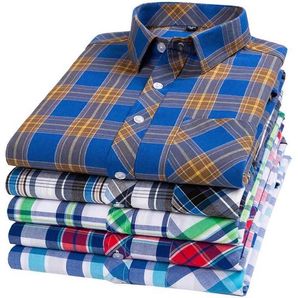 Herren lässige Hemden Baumwollplaid Casual Shirts für Männer England Fashion Style Long Slve Breast Pocket Plus Größe Smart Hemden T240428